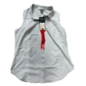 Eddie Bauer Women  Sleeveless Tech Shirt Button-Up Zipper Pocket Gray SZ M NWT